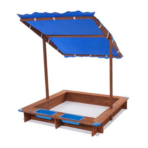 Casyi Sandkasten mit Abdeckung Sandkasten aus Holz Sandkasten mit Höhenverstellbares Dach, Bodenlose Design, Schützt vor heißer Sonne, Sand und stehendem Wasser, 126 * 121 * 118cm, Blau Casyi Sandkasten mit Abdeckung Sandkasten aus Holz Sandkasten mit Höhenverstellbares Dach, Bodenlose Design, Schützt vor heißer Sonne, Sand und stehendem Wasser, 126 * 121 * 118cm, Blau von Casyi