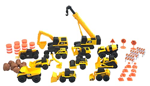 CAT® Construction Little Machines Mega-Set I Mit 40 Teilen I Enthält Fahrzeuge, einen Kran, Verkehrsschilder, Kegel, Blöcke und Zylinder I Für Kinder ab 3 Jahren von CatToysOfficial