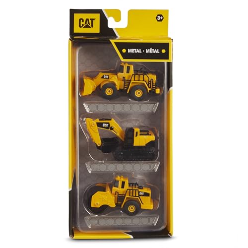 CatToysOfficial 83442 Druckgussmetall Baustellenfahrzeuge Kinder Bagger, Walze und Radlader Spielzeug, Yellow von CatToysOfficial