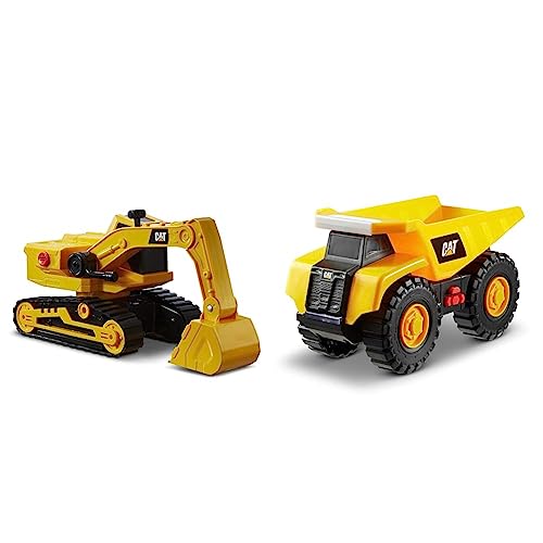 CatToysOfficial Caterpillar Bagger 33 cm mit Licht & Sound, Gelb; Schwarz & Caterpillar by Funrise 82285 Caterpillar, CAT Tough Machines Kipper Baufahrzeug, Gelb Schwarz von CatToysOfficial