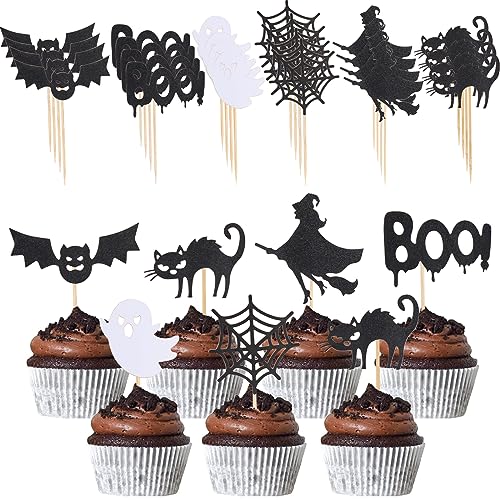 Catelves 24 Stück Tortendeko Halloween Cupcake Toppers Fledermaus Deko, Fledermaus Muffins Deko, Halloween Kuchen Dekoration, Halloween Deko Horror, Halloween Dekoration Fledermaus Themed Horror Party von Catelves