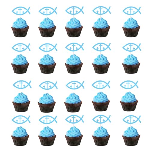 Catelves 25 Stück Kommunion Tortendeko, Tortendeko Taufe, Cupacake Topper Taufe, Fisch Kuchen Deko, Muffin Deko Taufe Junge Mädchen für Junge, Mädchen, Taufe, Babyparty, Babydusche Catelves 25 Stück Kommunion Tortendeko, Tortendeko Taufe, Cupacake Topper Taufe, Fisch Kuchen Deko, Muffin Deko Taufe Junge Mädchen für Junge, Mädchen, Taufe, Babyparty, Babydusche von Catelves