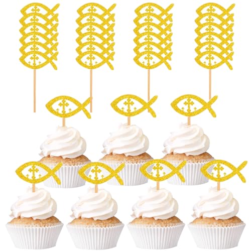 Catelves 25 Stück Kommunion Tortendeko, Tortendeko Taufe, Cupacake Topper Taufe, Fisch Kuchen Deko, Muffin Deko Taufe Junge Mädchen für Junge, Mädchen, Taufe, Babyparty, Babydusche Catelves 25 Stück Kommunion Tortendeko, Tortendeko Taufe, Cupacake Topper Taufe, Fisch Kuchen Deko, Muffin Deko Taufe Junge Mädchen für Junge, Mädchen, Taufe, Babyparty, Babydusche von Catelves