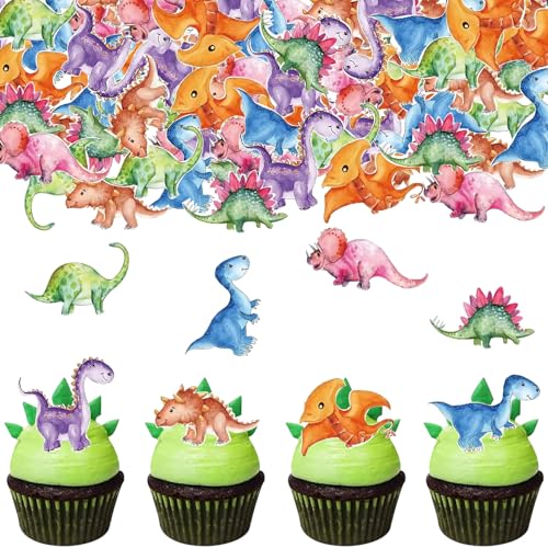 Catelves 50 Stück Essbare Tortendeko Dinosaurier, Dino Tortendeko Deko Torte Essbar, Dino Kuchendeko, Deko Kuchen Essbar, Dinosaurier Tortendeko Geburtstag Essbar, Dino Geburtstag Deko von Catelves