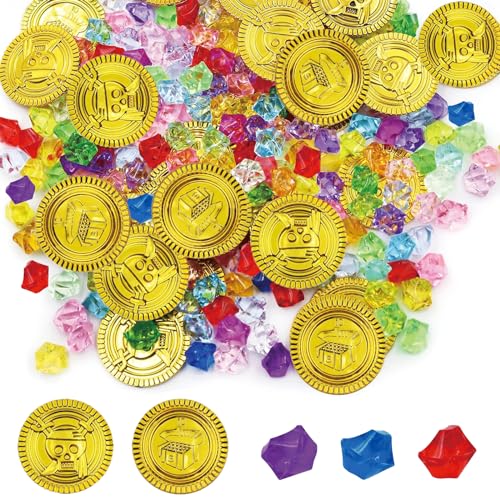 Catelves Goldmünzen Piratenschatz Set 150 Stück,50 Piraten Goldmünzen und 100 Edelsteine für Kinder, Goldtaler Piratenschatz, Goldmünzen Kinder, für Schatzkiste Kindergeburtstag, Piratenparty Catelves Goldmünzen Piratenschatz Set 150 Stück,50 Piraten Goldmünzen und 100 Edelsteine für Kinder, Goldtaler Piratenschatz, Goldmünzen Kinder, für Schatzkiste Kindergeburtstag, Piratenparty von Catelves