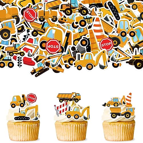 Catelves Bagger Tortendeko Essbar, 64 Stück Baustelle Tortendeko Geburtstag, Traktor Torten Deko Essbare, Bagger Muffin Deko Essbar, Traktor Cupcake Topper, Baustelle Kuchendeko Geburtstag Junge von Catelves