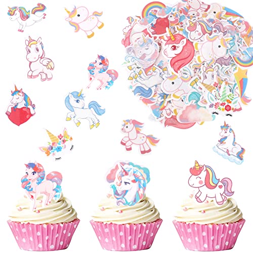 Catelves 80 Stück Einhorn Tortendeko Essbar, Einhorn Cupcake Deko, , , Kuchendeko, Cake Topper, Tortendeko Mädchen, Einhorn Muffin Deko von Catelves