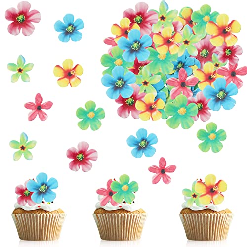 Catelves 80 Stück Essbare Blumen für Torte, Essbare Blüten Tortendeko Blume Muffin Deko, Bunt Blumen Deko Torte Essbar, Esspapier Blüten Cupcake Topper für Geburtstag, Hochzeit, Babyparty, Taufe von Catelves