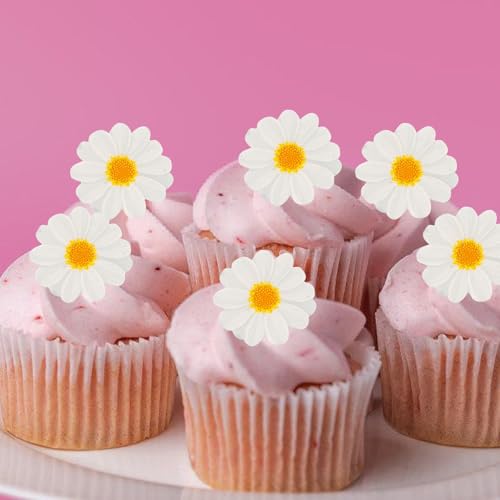 Catelves Essbare Blüten Tortendeko Gänseblümchen,40 Stück Essbare Blumen für Torte,Tortendeko Blumen Essbar, Blüten Deko Torte,Muffin Deko Gänseblümchen Kuchen Deko für Geburtstag Hochzeiten Mai Taufe von Catelves