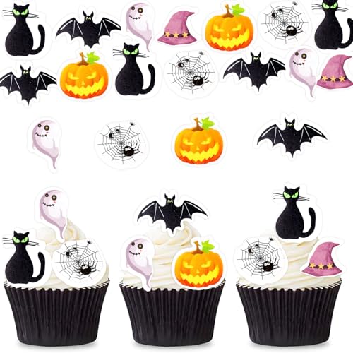 Catelves Essbare Halloween Tortendeko,48 Stück Halloween Kuchen Deko Essbar,Halloween Cupcake Topper,Essbare Geist Kuchendeko,Halloween Muffin Deko Essbar,Essbare Deko Halloween Fledermaus Spinnennetz Catelves Essbare Halloween Tortendeko,48 Stück Halloween Kuchen Deko Essbar,Halloween Cupcake Topper,Essbare Geist Kuchendeko,Halloween Muffin Deko Essbar,Essbare Deko Halloween Fledermaus Spinnennetz von Catelves