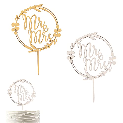 Catelves 2 Stück Holz Cake Topper Hochzeit, Hochzeitstorte Deko, Tortendeko Hochzeit, Tortenstecker Hochzeite für Jubiläum Verlobung Antrag, Mr & Mrs Deko Hochzeittorte Holz Kuchen Topper von Catelves