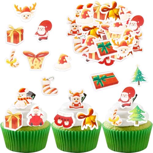 Catelves Essbare Tortendeko Weihnachten - 48 Stück Kuchen Deko, Cupcake Topper, Esspapier Muffin Deko, Cake Topper für Weihnachten von Catelves