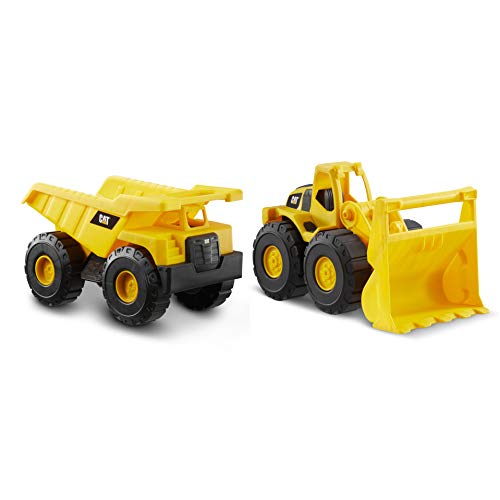 Caterpillar by Funrise 82046 Caterpillar CAT Baustellen-Fuhrpark, 2er-Pack – Kipplaster & Radlader Baufahrzeug, Gelb Schwarz von Caterpillar by Funrise