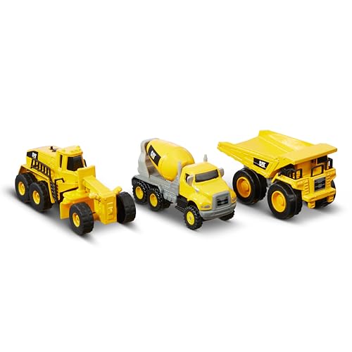 CatToysOfficial ; Construction 3er-Pack Druckgussmetall Baustellenfahrzeuge Kinder ; Planierer, Betonmischer und Kipplaster Spielzeug ; Spielzeugautos und Geschenke ab 3 Jahre von CatToysOfficial