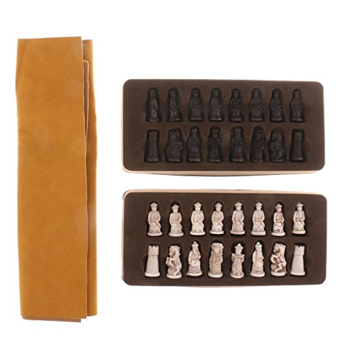 Antike chinesische Soldaten Figur Schach Set mit faltbarem Brett, Harzstücke von Catgol