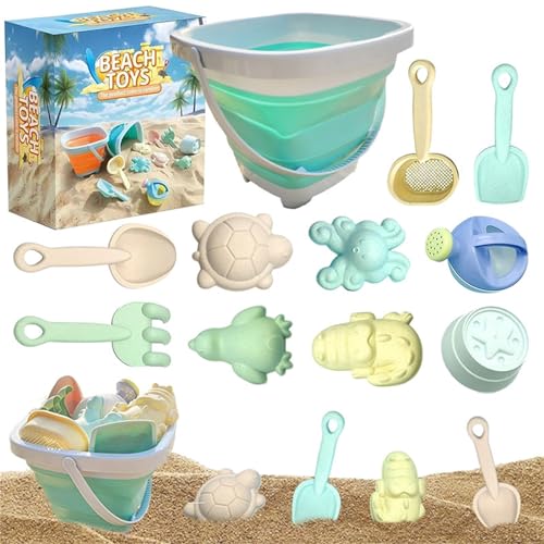 Cathpetic Strandspielzeug für Kinder,10 Sandspielzeug Set mit 1 Faltbarer Eimer,Sandkasten Spielzeug für ab 1-5 Jahre Mädchen Junge,Blau von Cathpetic