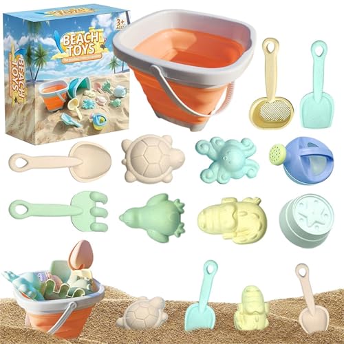Cathpetic Strandspielzeug für Kinder,10 Sandspielzeug Set mit 1 Faltbarer Eimer,Sandkasten Spielzeug für ab 1-5 Jahre Mädchen Junge,Orange von Cathpetic