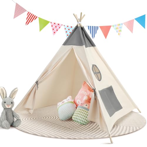 Cathpetic Tipi Zelt für Kinder,Kinder Spielzelte,Kinderzelt für Drinnen Outdoor,Spielzimmer für Kinder,Mehrzweckzelte für den Innen und Außenbereich,Reisgrau von Cathpetic