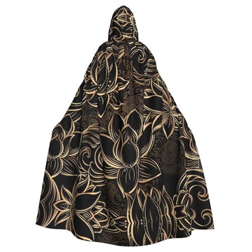Boho-Umhang mit goldfarbenem Lotusblumen-Druck, Halloween-Kapuzenumhang, Halloween, Weihnachten, Cosplay-Kostüm von Cattpa