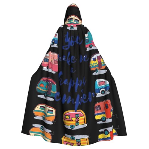 Kapuzenumhang mit Aufschrift "You Make Me Happy" mit Camper-Anhängeraufdruck, Halloween-Kapuzenumhang, Halloween, Weihnachten, Cosplay-Kostüm von Cattpa