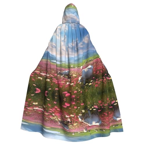 Kapuzenumhang mit Blumen- und Kuh-Motiv, Halloween-Kapuzenumhang, Halloween, Weihnachten, Cosplay-Kostüm von Cattpa