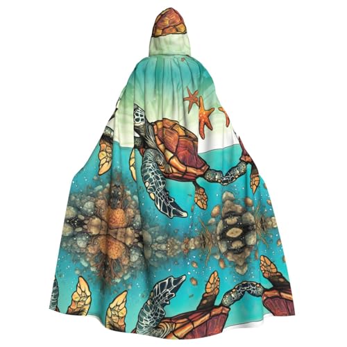 Kapuzenumhang mit Cartoon-Schildkröte und Seestern-Druck, Halloween-Kapuzenumhang, Halloween, Weihnachten, Cosplay-Kostüm von Cattpa