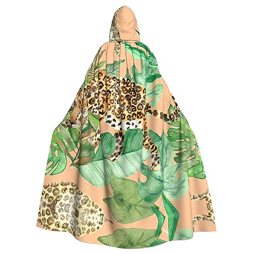 Kapuzenumhang mit Leoparden- und Palmblättern, Halloween-Kapuzenumhang, Halloween, Weihnachten, Cosplay-Kostüm von Cattpa