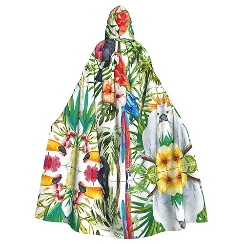 Kapuzenumhang mit Tukanen, Papageien, Palme, Blätter, Halloween, Weihnachten, Cosplay-Kostüm von Cattpa