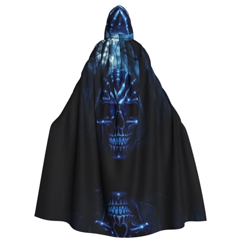Kapuzenumhang mit blauen Streifen und Sternen, Totenkopf-Aufdruck, Halloween, Weihnachten, Cosplay-Kostüm von Cattpa
