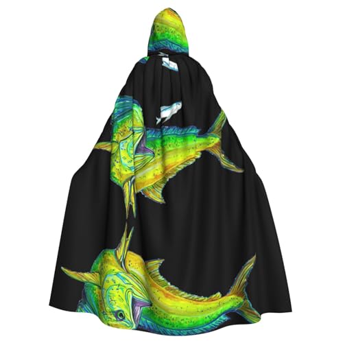 Kapuzenumhang mit grünem Fischdruck, Halloween-Kapuzenumhang, Halloween, Weihnachten, Cosplay-Kostüm Kapuzenumhang mit grünem Fischdruck, Halloween-Kapuzenumhang, Halloween, Weihnachten, Cosplay-Kostüm von Cattpa