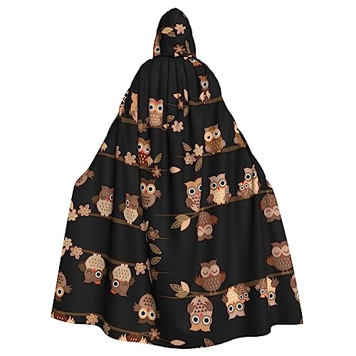 Kapuzenumhang mit süßem braunem Cartoon-Eulen-Druck, Halloween-Kapuzenumhang, Halloween, Weihnachten, Cosplay-Kostüm von Cattpa
