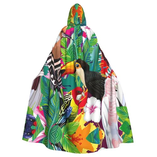 Kapuzenumhang mit tropischen Vögeln und Pflanzenblättern, Halloween, Weihnachten, Cosplay-Kostüm von Cattpa