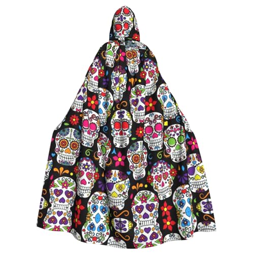 Umhang mit buntem Totenkopf-Motiv, Halloween-Kapuzenumhang, Halloween, Weihnachten, Cosplay-Kostüm von Cattpa