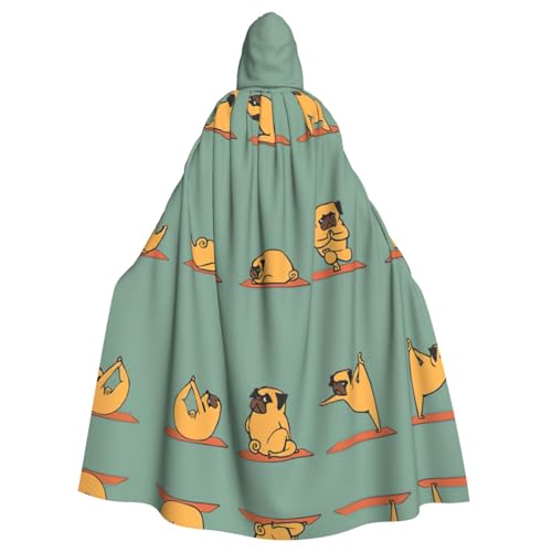 Yoga-Mops-Aufdruck, Kapuzenumhang, Halloween, Weihnachten, Cosplay-Kostüm von Cattpa