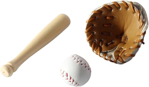 3-teiliges Khaki-Puppenhaus-Baseball-Set, Maßstab 1:12, Mini-Zubehör, Baseball-Set mit Baseball, Handschuhen und Schlägern, Miniatur-Zubehör für Dekoration, Miniatur-Puppenhaus-Zubehör von Cauaoa