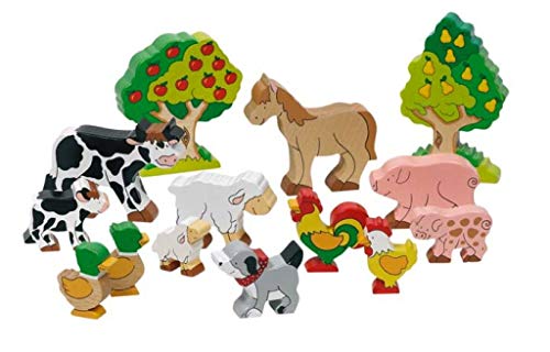 goki Bauernhoftiere-Set – 14-teiliges Holzspielzeug mit Kühen und Schweinen für Kinder ab 3 Jahren – Inspiriert fantasievolles Spielen und Lernen, langlebig und umweltfreundlich von goki