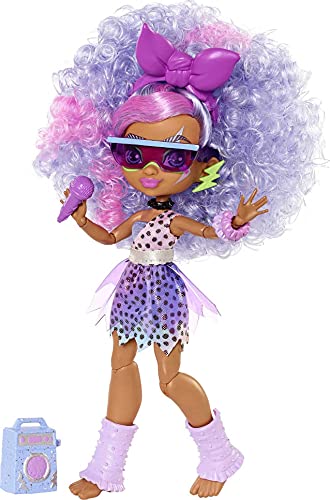 Cave Club Bashley Dino Rockin' Party-Puppe (~ 20,3 cm) bewegliche Modepuppe mit violettem Haar, 10 Accessoires inklusive tragbarem Haargummi, ab 4 Jahren von Cave Club