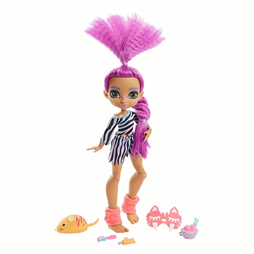 Cave Club GTH02 - Pyjamapartyspaß Roaralai Puppe, bewegliche Puppe mit lilafarbenen Haaren und Zubehörteilen, Geschenk für Kinder ab 4 Jahren, multicolor von Cave Club