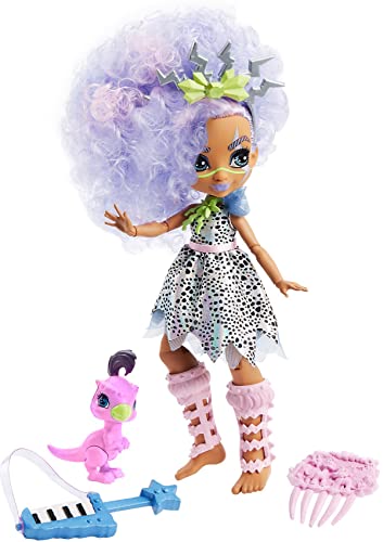 Cave Club GTH04 - Cave Club Bashley Puppe (25,4 cm), prähistorische Modepuppe mit Haus-Dinosaurier, Spielzeug ab 4 Jahren von Mattel