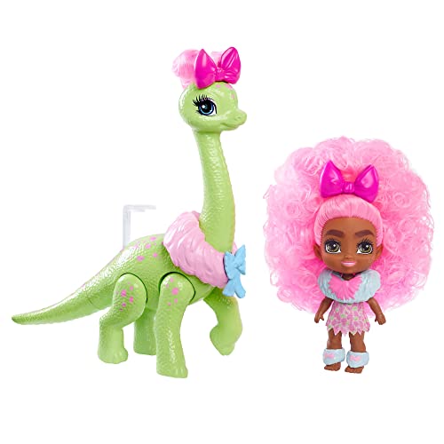 Cave Club GXP23 - Diva-Kiddie Puppe, ca. 8 cm, mit Dinosaurier und pinken Locken, mit Mode und Accessoires, ab 4 Jahren von Cave Club