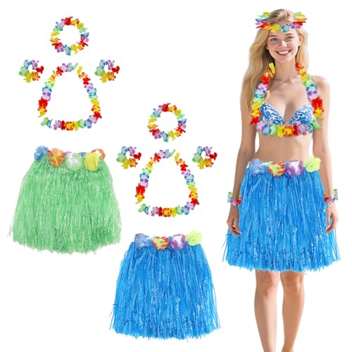 10-teiliges hawaiianisches Hula-Grasrock-Set, inklusive 2 Luau-Gras-Röcken, 2 Blumen-Leis-Halsketten, 4 Armbändern, 2 Stirnbänder, Kostüm für Damen und Teenager, tropische Luau-Party-Dekoration (grün 10-teiliges hawaiianisches Hula-Grasrock-Set, inklusive 2 Luau-Gras-Röcken, 2 Blumen-Leis-Halsketten, 4 Armbändern, 2 Stirnbänder, Kostüm für Damen und Teenager, tropische Luau-Party-Dekoration (grün von CavspkArt