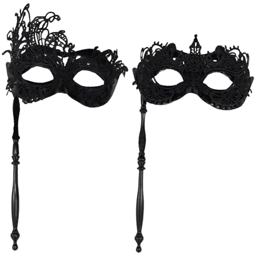 Mysteriöse Maskenmasken mit Stab, schwarze Maskenmasken mit Spitze, venezianische Augenmaske für Damen und Herren, Karnevalsparty-Maske, venezianische Partymaske für Cosplay, Abschlussball, Halloween, Mysteriöse Maskenmasken mit Stab, schwarze Maskenmasken mit Spitze, venezianische Augenmaske für Damen und Herren, Karnevalsparty-Maske, venezianische Partymaske für Cosplay, Abschlussball, Halloween, von CavspkArt
