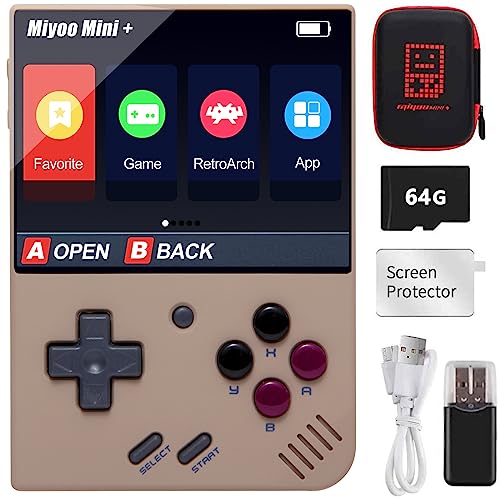 Handheld-Spielekonsole für Miyoo Mini Plus mit Aufbewahrungskoffer, 8,9 cm Retro-Video, tragbar, wiederaufladbar, Open-Source-Spielkonsole, Emulato, eingebaute 64 G TF-Karte und 10.000 + Spiele. von Cawevon
