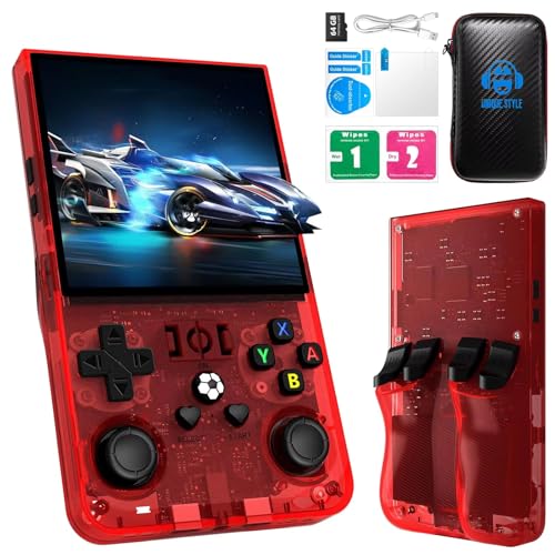 R36MAX Handheld Spielkonsole, 4,0-Zoll-IPS-Bildschirm, Linux-System, 4000 mAh wiederaufladbare tragbare Pocket Arcade Retro Videospiel Player mit 64 GB TF-Karte, über 18000 integrierte Spiele von Cawevon