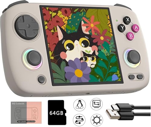RG CubeXX Handheld Spielkonsole,3,95-Zoll-IPS-Bildschirm Linux-System 3800-mAh-Akku Retro Videospielkonsole,integrierte 128-G-Karte und 8272 Spiele,unterstützt 5G WiFi Bluetooth (Grau, 128G) von Cawevon