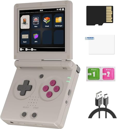 RG35XXSP Handheld-Spielkonsole, 3,5-Zoll-IPS Faltbildschirm Linux-System 3300-mAh-Akku Retro Videospielkonsole mit 64-G-TF-Karte und 5532 Spielen (RG35XXSP, Grau, 64G) von Cawevon