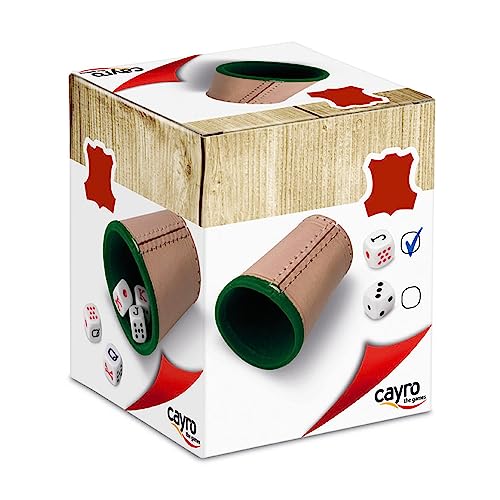 Cayro – Poker-Würfelspiel – Becher + 5 Pokerwürfel – innen gefütterter Lederbecher – Brettspiel für Erwachsene – ideal zum Verschenken – zum Spielen mit der Familie – hohe Qualität und Design von Cayro