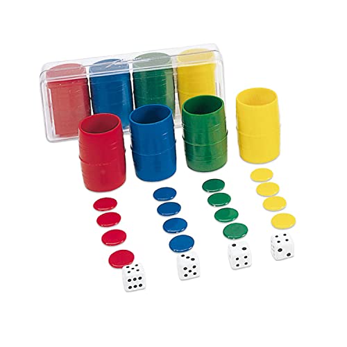Cayro – Parcheesi-Zubehör – ab 5 Jahren – Kunststoffbox – Brettspiele für Kinder und Erwachsene – 4 Becher, 24 Chips und 6 Würfel – 2 bis 4 Spieler von Cayro
