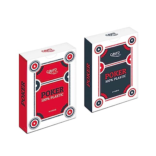 Cayro – Pokerkartenspiel – ab 16 Jahren – mit hervorragender Gleitfähigkeit – ideal für Klassische Tischspiele – 100% Kunststoff – Farbe Rot und Schwarz von Cayro