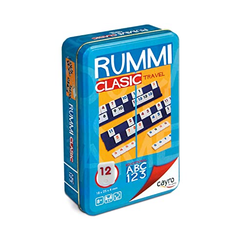 Cayro – Rummi – ab 8 Jahren – klassisches Modell – lustiges Brettspiel – für Kinder und Erwachsene – Reise-Edition in Metallbox – ideal für 2 bis 4 Spieler von Cayro